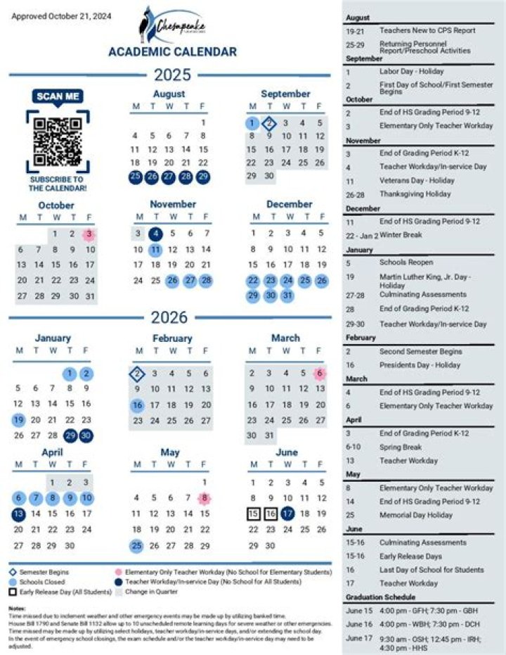 Chesapeake Public Schools Calendar 25-26: Key Dates for Families